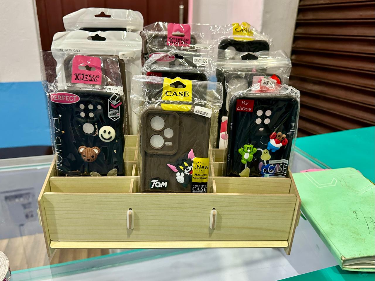 24-Grid Wooden Cell Phone Holder Storage Box