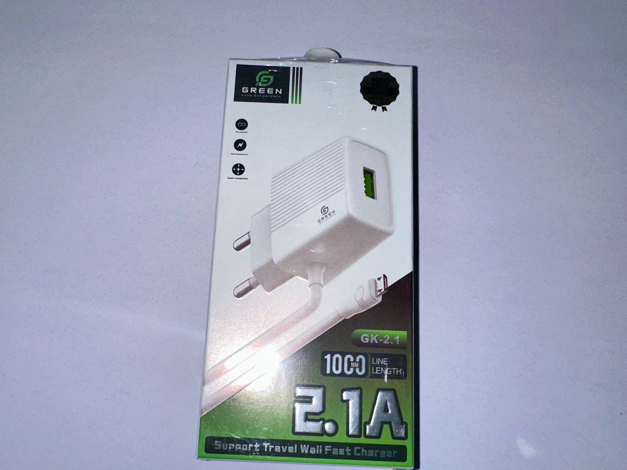green travel fast charger 2.1a type micro
