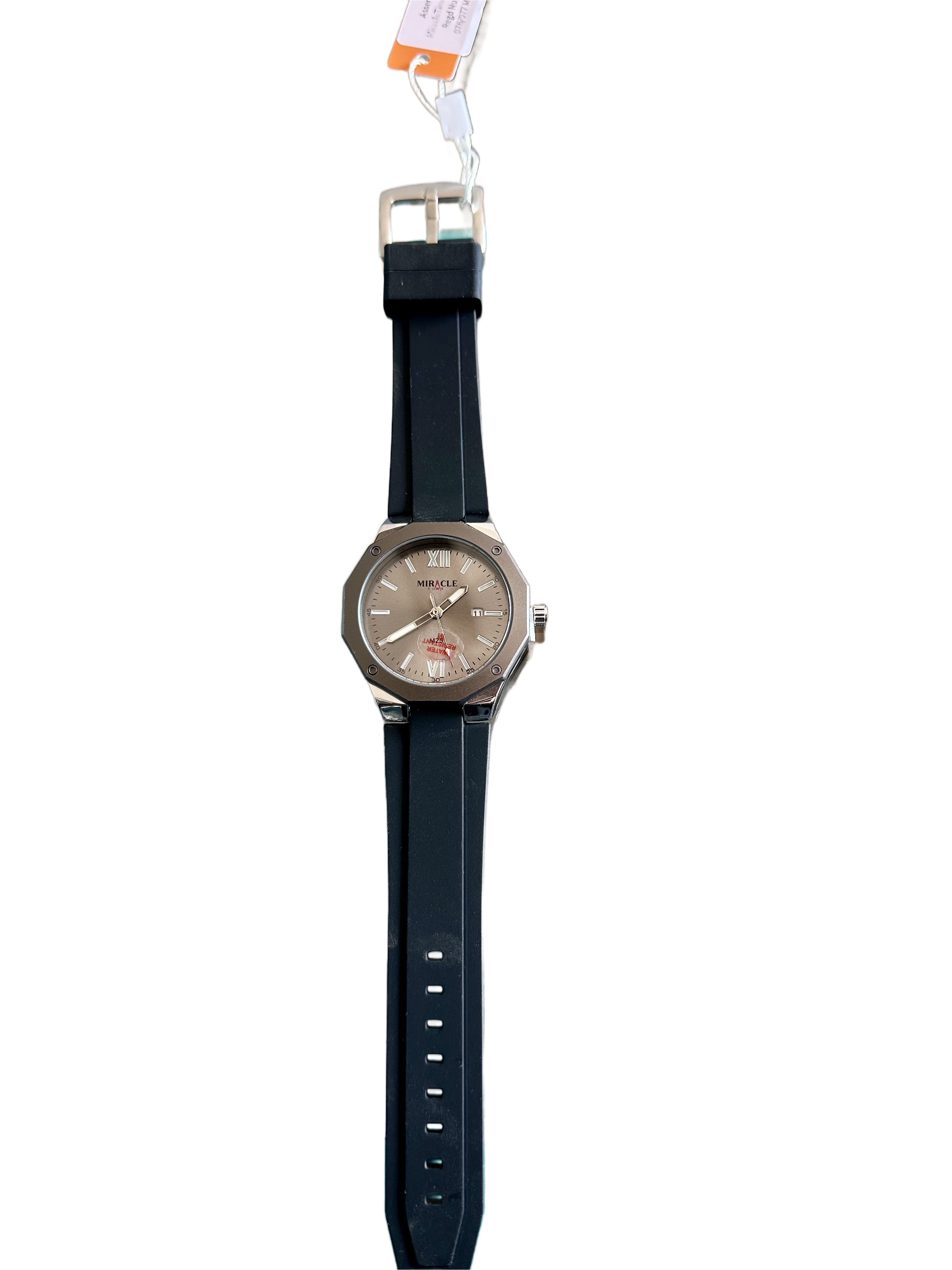 Miracle Luxury Octagonal Dial Analog Watch with Black Silicone Strap for Men