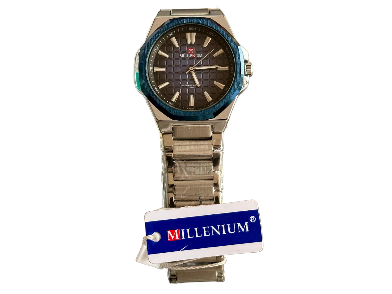 Millenium Men's Stainless Steel Watch with Blue Octagonal Bezel