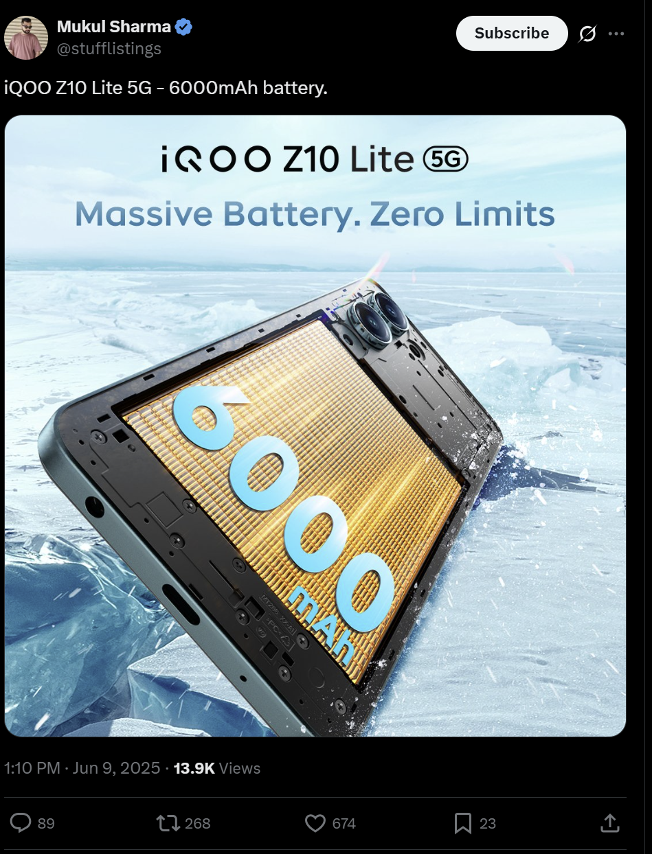 iQOO Z10 Lite 5G Launching on June 18 – 6000mAh Battery and 1000 Nits Display Confirmed